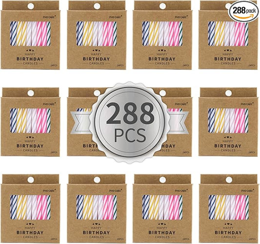 PHD CAKE 288-Count Multicolored Spiral Birthday Candle, Birthday Candles for Cake, Cupcake Candles, Party Celebration