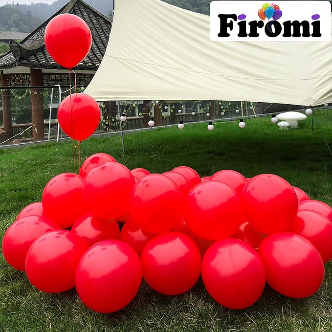 Firomi Red Balloons 12-inch 100 Pack Big Helium Matte Round Red Thicken Latex Balloon for Birthday Party Valentine's Day Wedding (with 3 Ribbons)