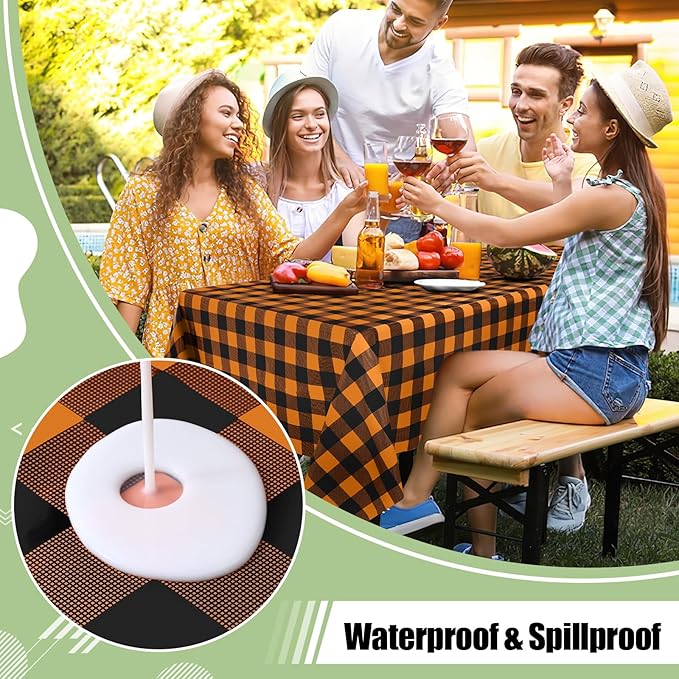 misaya 12 Packs Buffalo Disposable Table Cloth, 54 x 108 Inch Waterproof Plastic Tablecloth, Rectangle Black and Orange Checkered Table Covers for Picnic, Birthday, Party