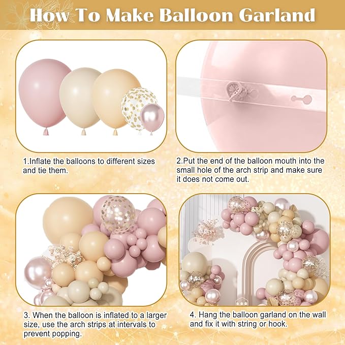 Ouddy Party Boho Dusty Pink Balloons Garland Arch Kit, Different Sizes 18 12 10 5 Inch Pastel Pink Sand White Pearl Latex Confetti Balloon for Baby Bridal Shower Birthday Women Girls Party Decorations