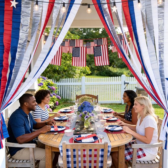 NICROLANDEE Patriotic Decorations - 8 Rolls Red White Blue Crepe Paper Streamers for 4th of July Decorations Independence Day U.S. 250th Anniversary Memorial Day American Theme Party Decorations