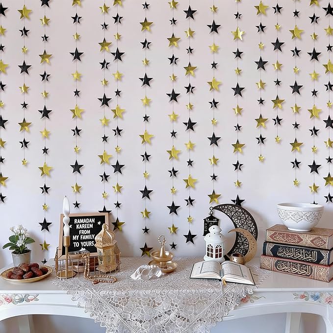 Cheerland 156ft Graduation Party Decorations Star Garland Black Gold Hanging Paper Twinkle Stars Streamer Grad Banner Wedding Backdrop for Starry Night Birthday Congrats Grad Class of 2026 Party Decor