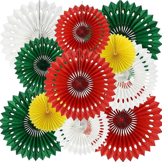 Christmas Hanging Honeycomb Round Paper Fans Decoration Winter Theme Tissue Paper Fan Garland for Shower Birthday Graduation Wedding Party Supplies 11 Count