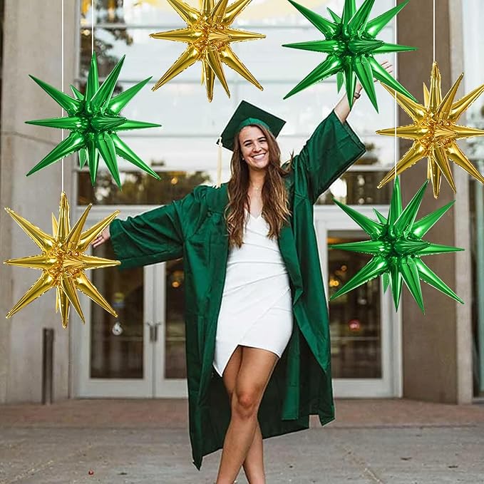 TONIFUL 8 Pcs Green Gold Foil Balloons Large Star Balloons Explosion Star Mylar Balloons for Party Backdrop Christmas New Year Birthday Wedding Baby Shower Graduation Anniversary Photo Booth Supplies