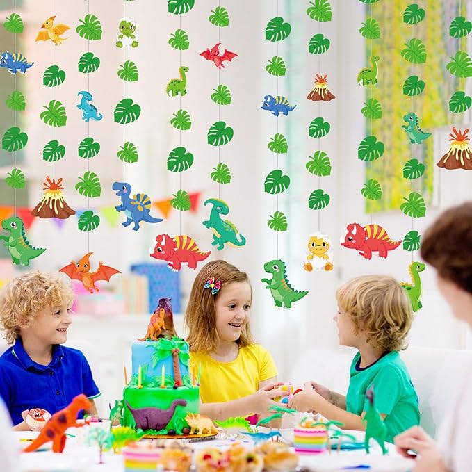 Daifunli 8 Pcs Dinosaur Party Decorations Dinosaur Garlands Watercolor Dino Hanging Banner Palm Leaves String Decor for Boy Jungle Dino Theme Birthday Baby Shower Party Supplies Home Wall Backdrop