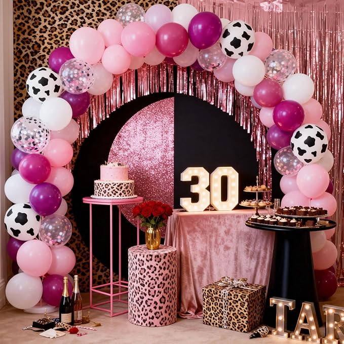 Cowgirl Balloons, 12 Inch Hot Pink Pastel Pink White Cow Print Balloon with Confetti Latex Balloon for Cowgirl Bridal Shower Bachelorette Party Decor Farm Birthday Rodeo Party Decorations Supplies