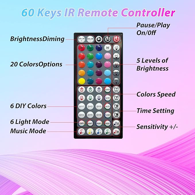 Ledagic Led Lights for Bedroom 60 ft (1 Roll), 450Leds Smart Led Strip Lights with App Remote Control, RGB Music Sync Color Changing Lights for Bedroom, Kitchen, Party, Home Decoration
