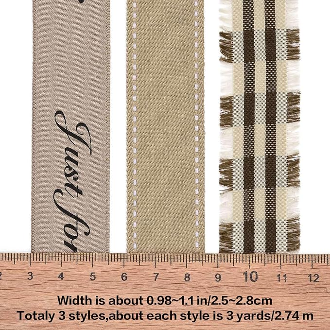 BEEFLYING 3 Styles Ginger Wire Edged Ribbons for Gift Wrapping, 25~28mm×2.7m Satin Ribbons Spring Ribbons for Wedding Party Decoration Hair Bows Flower Designs Sewing and Craft, 9 Yards
