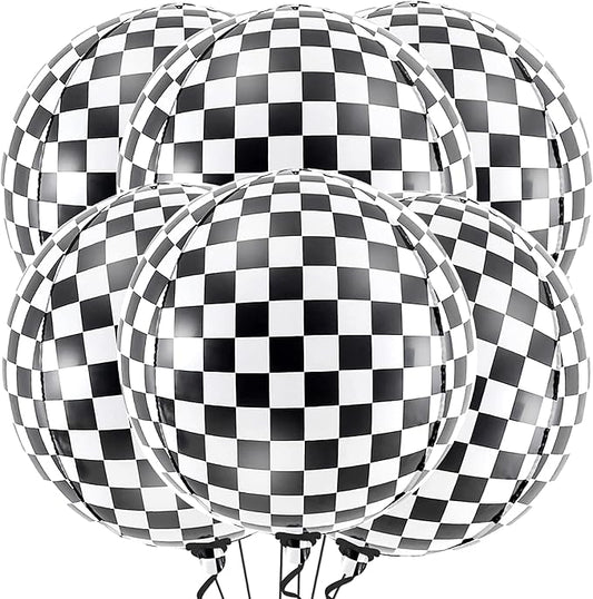 KatchOn, Black and White Checkered Balloons - 22 Inch, Pack of 6 | Race Car Balloons for Emo Birthday Decorations | Racing Balloon, Race Car Birthday Party Decorations | Checkered Birthday Decorations