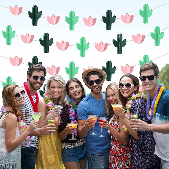 Funrous 6 Pcs Cactus Garlands Banner - 3D Cactus Party Decorations Fiesta Mexican Themed Paper Streamers Desert Plant Hanging Ornaments Backdrop for Cinco De Mayo Supplies Succulents Birthday Decor