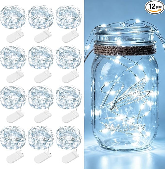 12 Pack Fairy Lights Battery Operated - 7ft 20 LED Twinkle Lights Copper Wire Mini String Lights Firefly Lights for Mason Jars DIY Crafts Christmas Wedding Party Centerpiece Table Decor, Cool White
