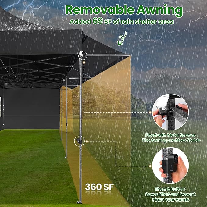 COBIZI 10X30 Pop Up Canopy Tent Heavy Duty with Sidewalls, Outdoor Commercial Canopy with Awning, Waterproof&69 SF Extended Awning, Vendor Tent for Market, Party Events, Black