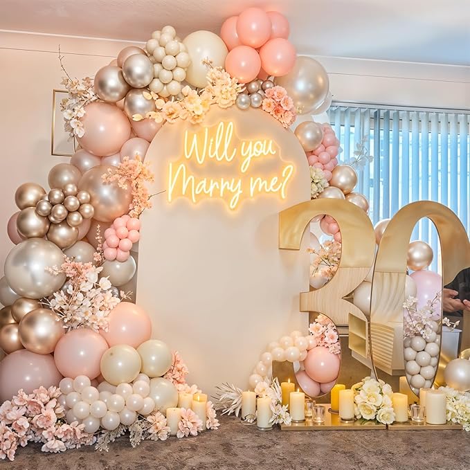 HILAVO Dusty Pink Balloon Arch Kit Boho Blush Pink Champagne Gold Double Stuffed Sand White Latex Balloons Garland for Girls Women Bridal Baby Shower Retro Neutral Engagement Birthday Party Decor