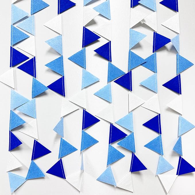 Blue Party Decorations Felt Hanging Triangle Mini Bunting Pennant Banner Flag for Birthday Wedding Baby Shower Bridal Shower Engagement Under The Sea Nautical Ahoy Achor Party Classroom Nursery Decor