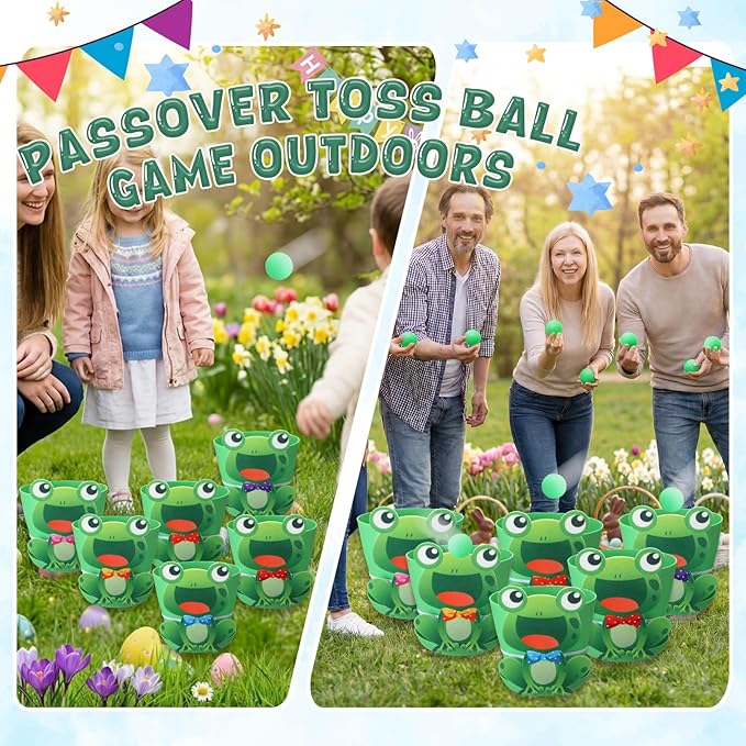Frog Toss Ball Game Frog Birthday Decorations with 6 Plastic Flower Pots 6 Frogs Decor 12 Balls Toss Play Set for Green Frogs Party Decorations Favors Supplies Indoor Outdoor