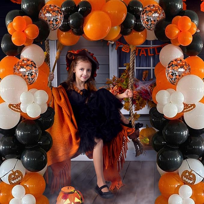 Black and Orange Balloons Kit, 65 12Inch Orange and Black Latex Balloons Halloween Confetti Balloon for Birthday Wedding Halloween Party Decorations
