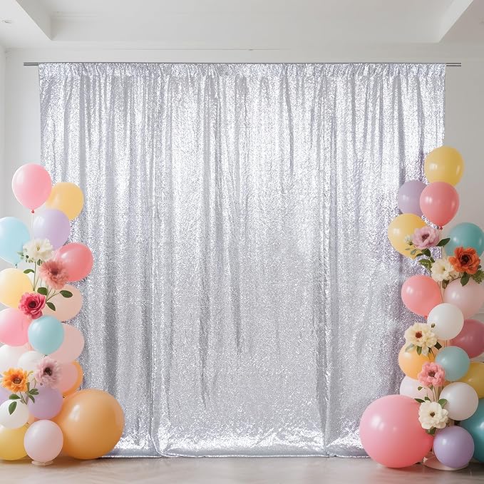 SquarePie 6x6ft Silver Sequin Backdrop, High Density Non-Transparent Glitter Curtain for Photography, Birthday, Wedding Party Decorations, Thick Solid Background with 4" Rod Pocket, 1 Panel