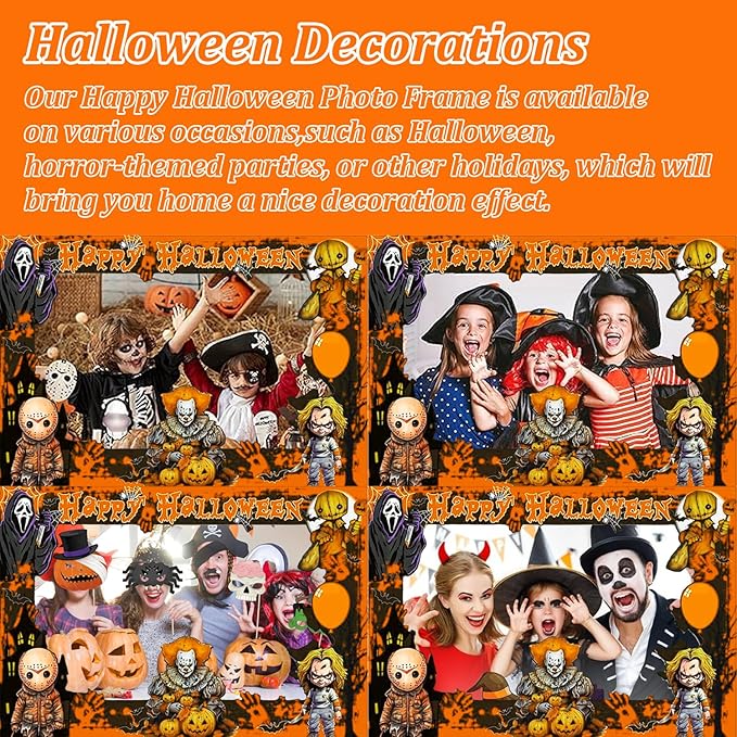 Halloween Photo Booth Props Kit – 16 Pcs Party Selfie Frame and Photo Props for Indoor Outdoor Decorations, Pumpkin Ghost Bat Designs for Halloween Events (Orange)