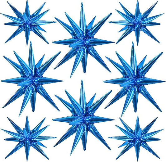 TONIFUL 8 Pcs Blue Star Foil Balloons - Large Star Mylar Balloons for Party Backdrop - Christmas, New Year, Birthday, Wedding, Baby Shower, Anniversary, Photo Booth Supplies