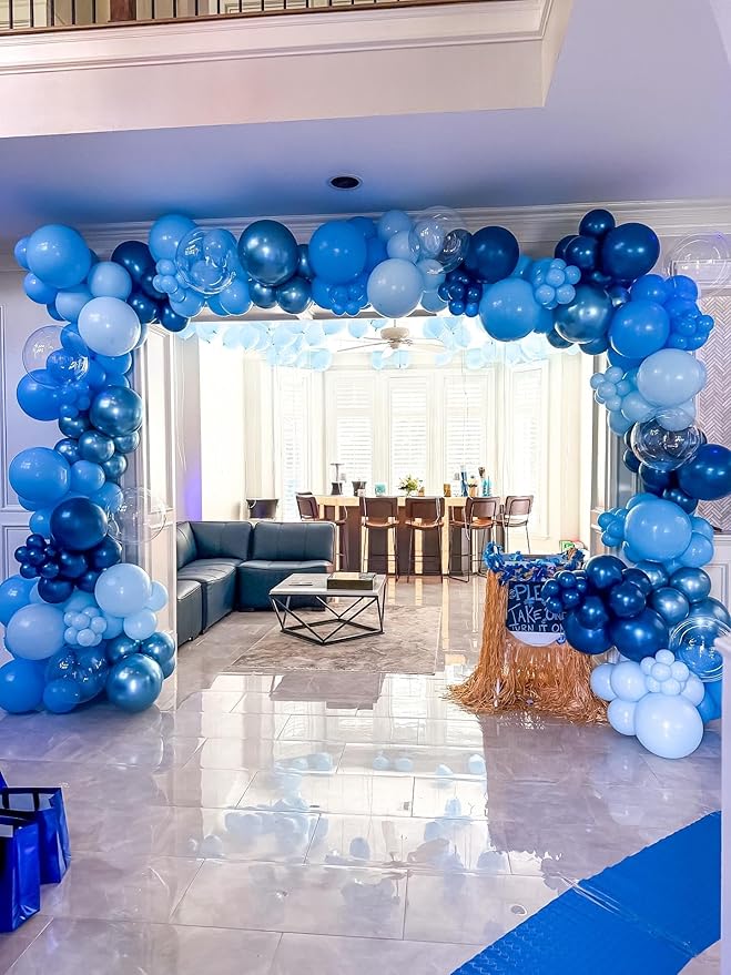 Blue Latex Balloons, 50pcs 12 Inches Metallic Light Navy Blue Balloons with 1 Ribbon for Baby Shower, Wedding, Birthday Party Decorations