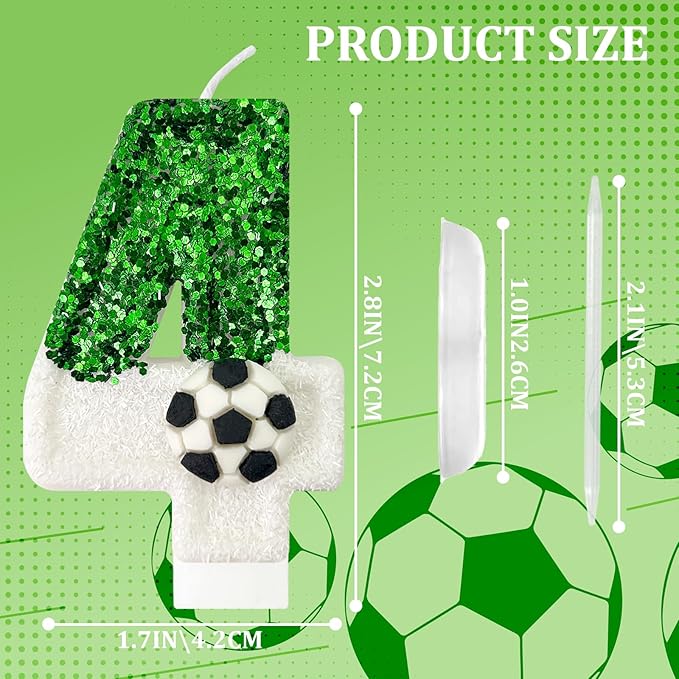 Soccer Birthday Candles Cake Topper for Girl and Boy, Wedding Cakes, Anniversaries, Party Celebrations, Birthday Decorations (Green White, 14)