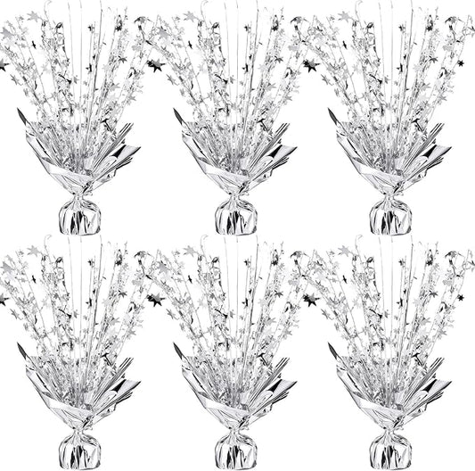 6 Pack Metallic Foil Spray Centerpiece Star Table Decoration Burst Table Centerpieces for Birthday Wedding Anniversary Celebrations Party Decor Supplies (Silver)
