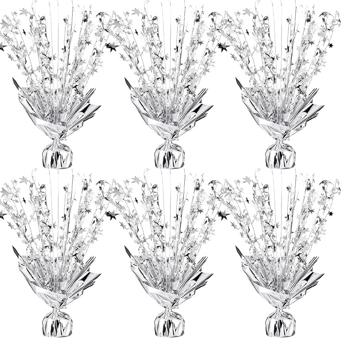 6 Pack Metallic Foil Spray Centerpiece Star Table Decoration Burst Table Centerpieces for Birthday Weddings Anniversaries Christmas New Year Holiday Party Supplies Decor (Silver)