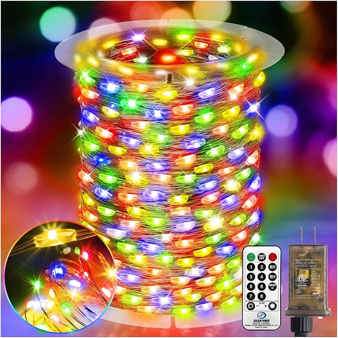 KNONEW 203FT 600 LED Outdoor Fairy Lights Plug in, Christmas Fairy Lights Outdoor Waterproof 8 Modes Memory Times for Wedding Bedroom Walls Garden Trees Decoration