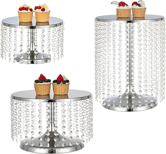 Silver Metal Cake Stand for Set of 3, 12in Round Wedding Cupcake Holder for Table, Dessert Cupcake Pedestal Display Plate for Party Wedding Anniversary Baby Shower