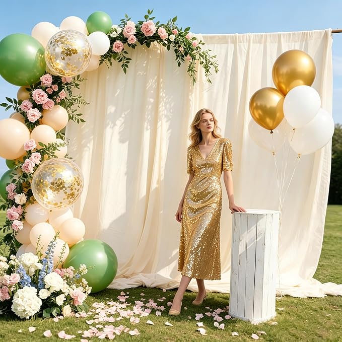 Sage Green Balloons Green and White balloon, 60 Pcs 12 Inch Latex Confetti Metallic Balloons with 1 Ribbon, Green and Gold Balloon for Birthday Wedding Bridal Shower Party Decorations