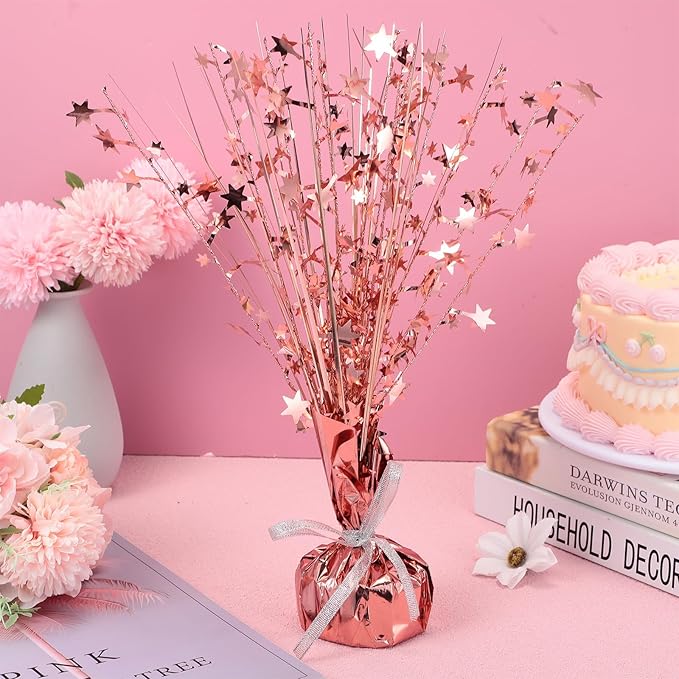 Crowye 18 Pcs Foil Spray Centerpiece Table Decoration Party Star Burst Metallic Graduation Table Centerpieces for Spring Party Birthday Season Wedding Holiday(Rose Gold)