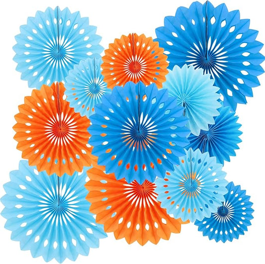 BEISHIDA Blue Dog Tissue Hanging Honeycomb Round Paper Fans Decoration Set for Orange Light Blue Birthday Baby Shower Backdrops Dog Theme Party Supplies(11 Packs)
