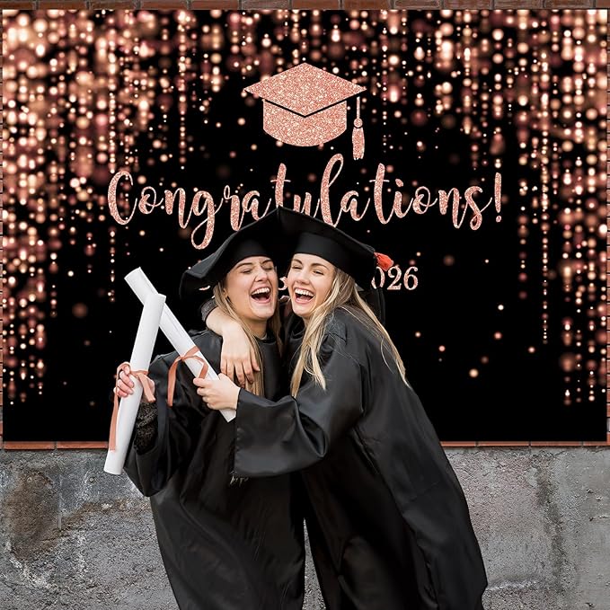 Mocsicka Class of 2026 Backdrop Rose Gold Glitter Bokeh Graduation Party Background 2026 Congrats Grad Prom Party Cake Table Decoration Photo Booth Props (10x7ft)