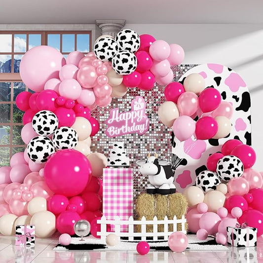 HILAVO Cowgirl Balloon Arch Kit Cow Print Balloons Hot Pink Light Pink Pearl Sand White Party Balloon Garland for Last Rodeo Bachelorette Decorations Western Lets Go Girls Baby Shower Birthday Decor