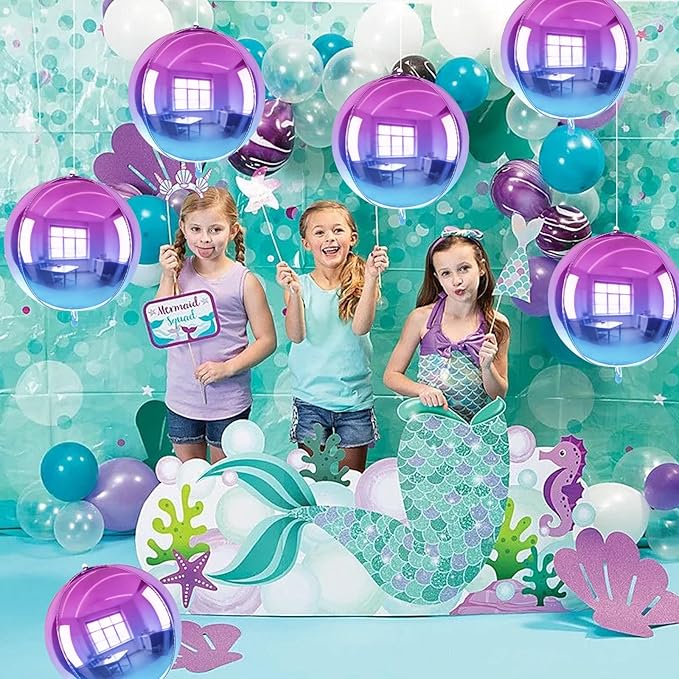 TONIFUL 8Pcs 22Inch Large Colorful Purple 4D Giant Round Foil Balloon 4D Metallic Mylar Sephere Balloons for Christmas New Year Birthday Party Graduation Wedding Bridal Shower Decoration Supplies