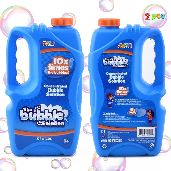 JOYIN 2 Bottles Bubbles Refill Solutions 64 oz (up to 5 Gallon), Concentrated Solution for Bubble Machine, Gun, Wand Refill Fluid Summer, Easter Toys(Blue)