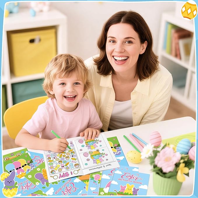 Easter Bunny Activity Books for Kids - 24Pcs Happy Easter Mini Games Coloring Book Set Rabbit Theme Bulk Mazes Word Search Word Scramble Games for School Classroom Spring Holiday Party DIY Favor