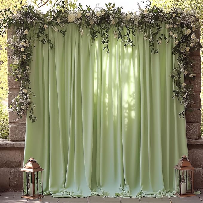 ESGOTBME 10x10ft Wrinkle Free Sage Green Backdrop Curtain for Parties Soft Fabric Drapes Wedding Curtain Backdrop for Birthday Party Decorations Background for Photography 5x10ft, 2 Panels