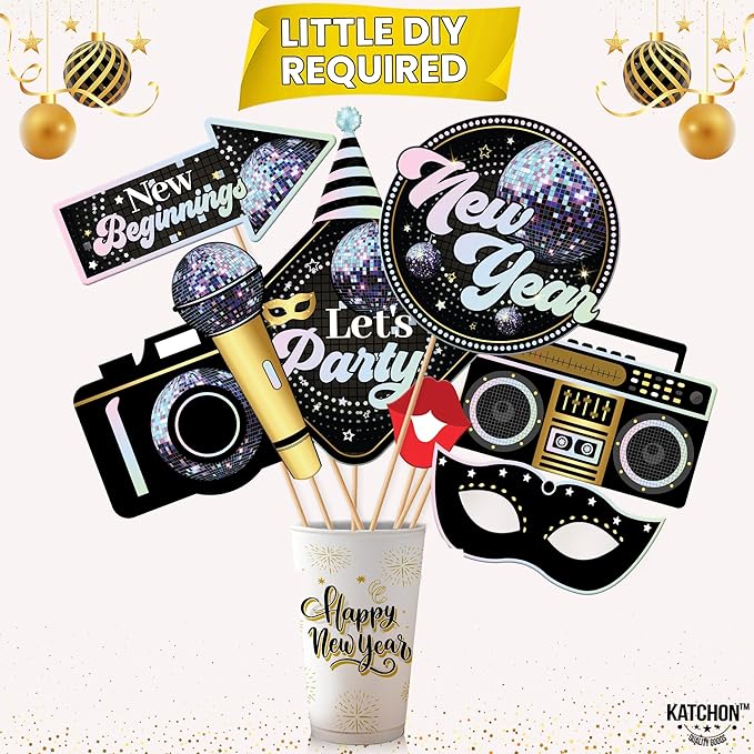 KatchOn, Holographic New Years Photo Booth Props 2026 - Pack of 30 | Photo Props for New Years Eve Party Supplies 2026 | New Years Eve Photo Booth Props | Happy New Years Decorations 2026