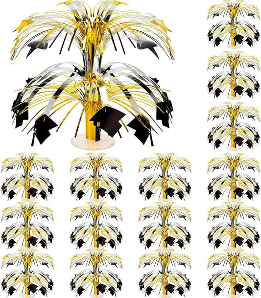 Tigeen Graduation Centerpieces 2026 Black Gold Graduation Party Table Decorations 8.7'' Grad Celebration Party Centerpieces for High School College Party Supplies(16 Pcs)