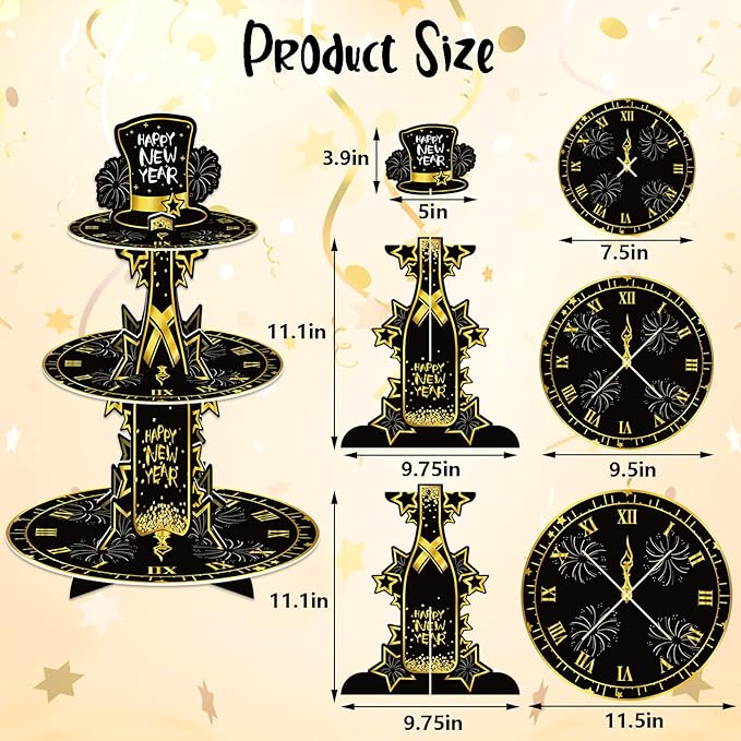 2025 Happy New Year Cupcake Stand 3-Tier Round Cupcake Stand New Years Eve Cake Stand Party Supplies New Year Table Decorations