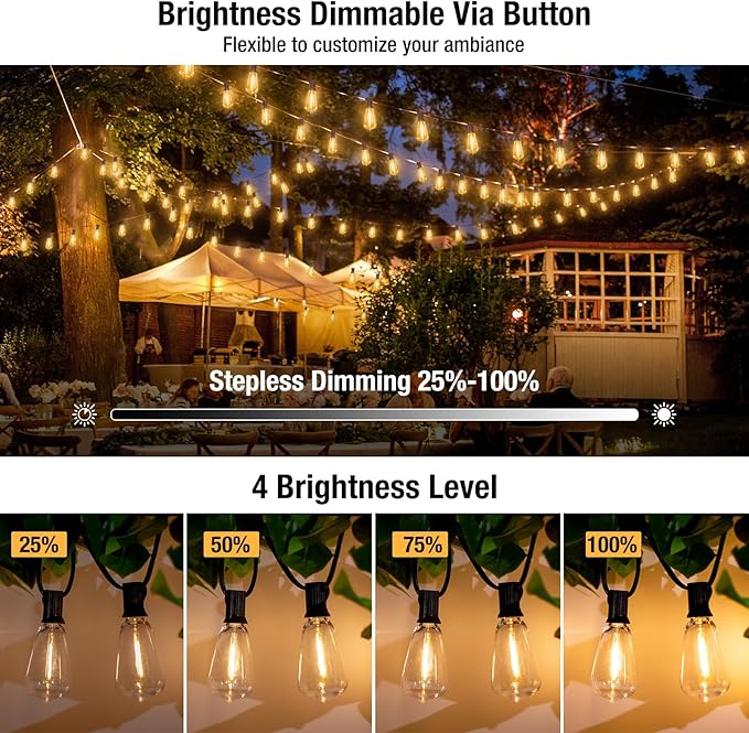 litogo LED Outdoor String Lights with Remote, 348ft (116x3) Waterproof Patio Lights with Shatterproof ST38 Edison Bulbs, Dimmable Outside String Light for Porch, Garden, Party, Bistro, Gazebos