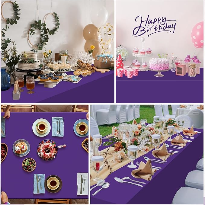 3Pcs Deep Purple Tablecloth,Disposable Plastic Tablecloths,Waterproof Purple Rectangle Table Cover for Graduation Birthdays Weddings Anniversary Party Decorations,54 x 108 Inch
