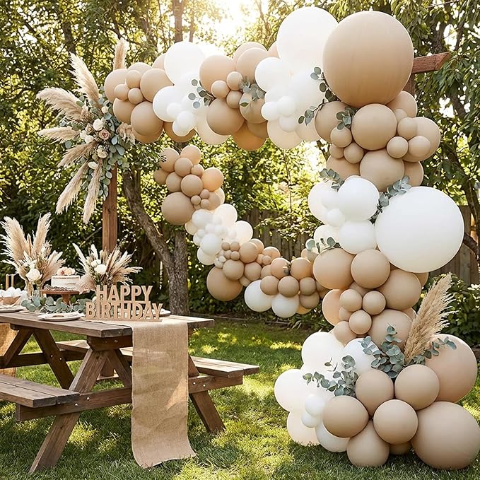 RUBFAC 135pcs Vanilla Brown Balloons, Latex Light Brown Balloon Different Sizes 18 12 10 5 Inch for Garland Arch Wedding Baby Shower Birthday Party Decorations