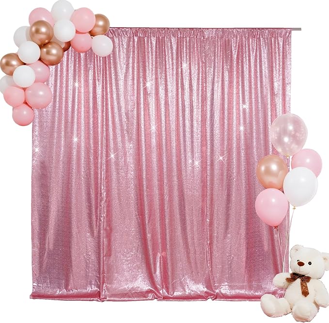 SquarePie 6x8ft Fuchsia Pink Sequin Backdrop for Photography, Satin-Backed Real Sequin Curtain, Enhanced Coverage Shimmering Background with 4" Rod Pocket for Wedding, Birthday, Party Decor, 1 Panel