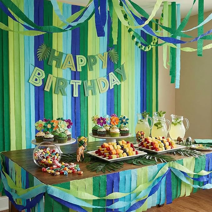 VGOODALL 8 Rolls Teal and Blue Gradient Crepe Paper Streamers - 1.8 in x 118 ft Each - Perfect for Ocean Theme Party, Beach Wedding, Graduation Decorations, and Piñata Making Supplies