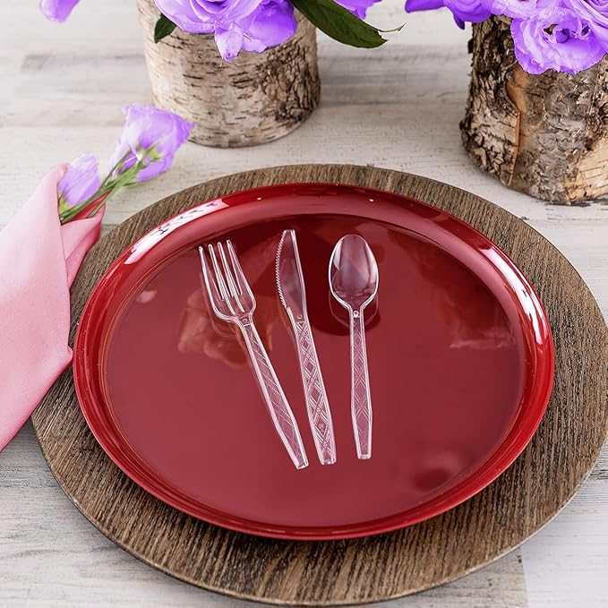 PARTY BARGAINS Argyle Settings Clear Plastic Cutlery Set 720‑Piece – 360 Forks, 240 Spoons, 120 Knives – Heavy‑Duty Disposable Utensils for Parties, Weddings, Buffets, BBQs & Catering – BPA Free