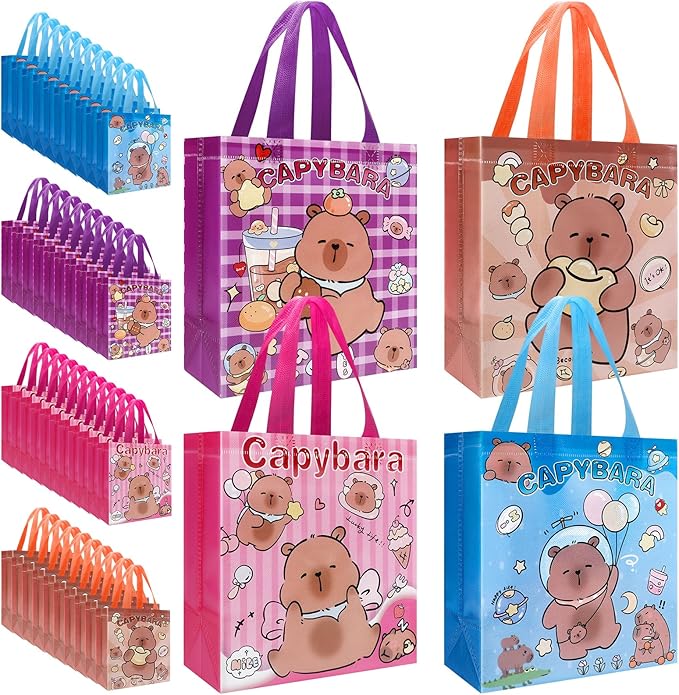 Pinsit 40 PCS Capybara Party Favors Bags, Non Woven Capybara Gift Bags, Cute Reusable Gift Bags with Handles for Boys Girls Birthday Baby Shower Party Supplies