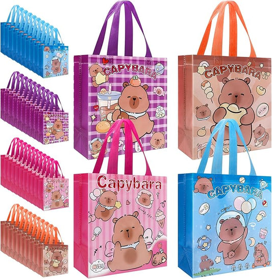 Pinsit 40 PCS Capybara Party Favors Bags, Non Woven Capybara Gift Bags, Cute Reusable Gift Bags with Handles for Boys Girls Birthday Baby Shower Party Supplies