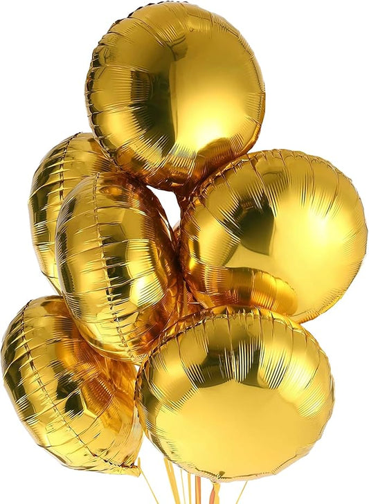 Katchon, Big Gold Foil Balloons - 18 Inch, Pack Of 6 | Gold Round Shaped Balloons | Gold Balloon for Graduation Decorations 2026 | Mylar Balloons for Anniversary, Baby Shower, Party Decorations